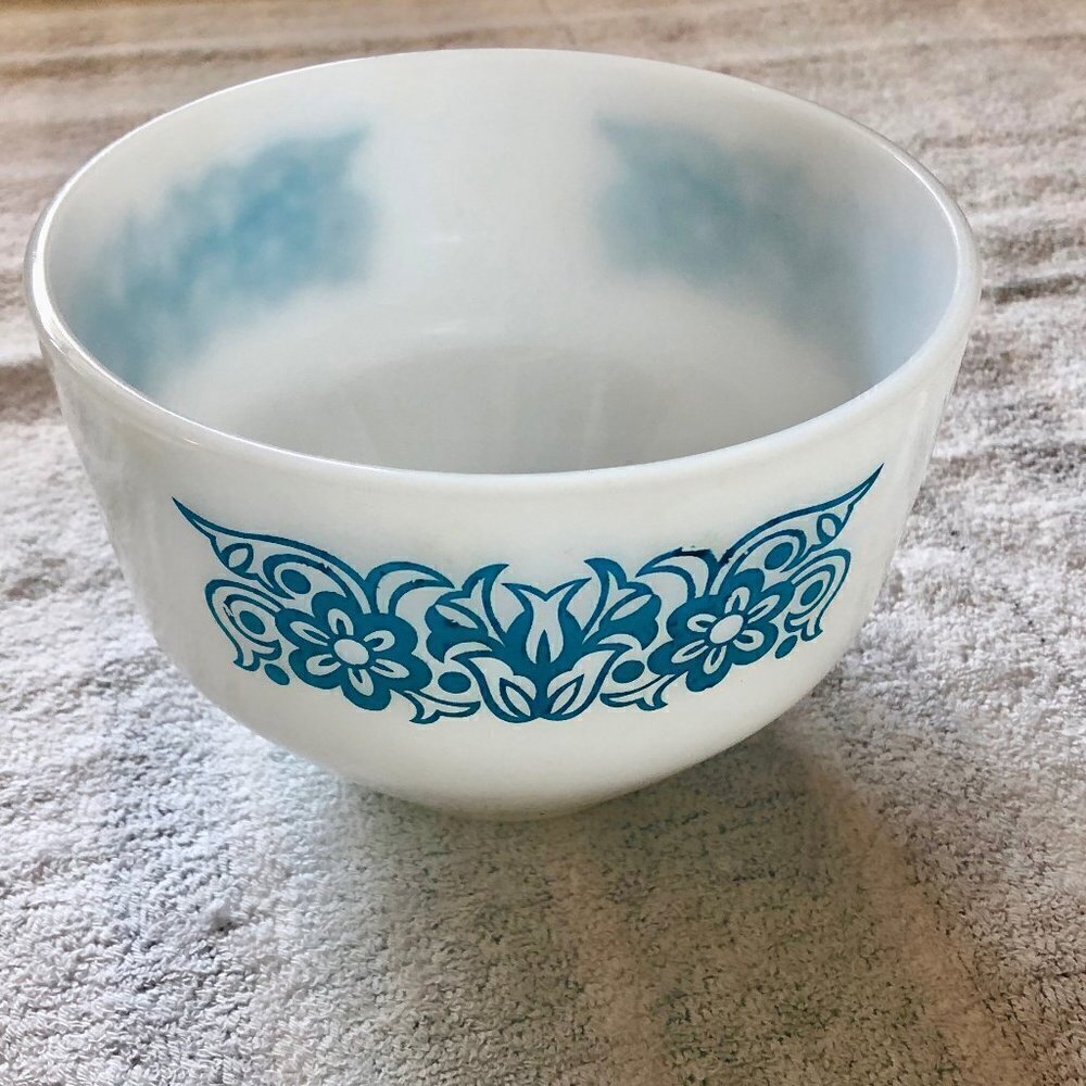 Fire King Milk Glass Bowl - rare teal retro design